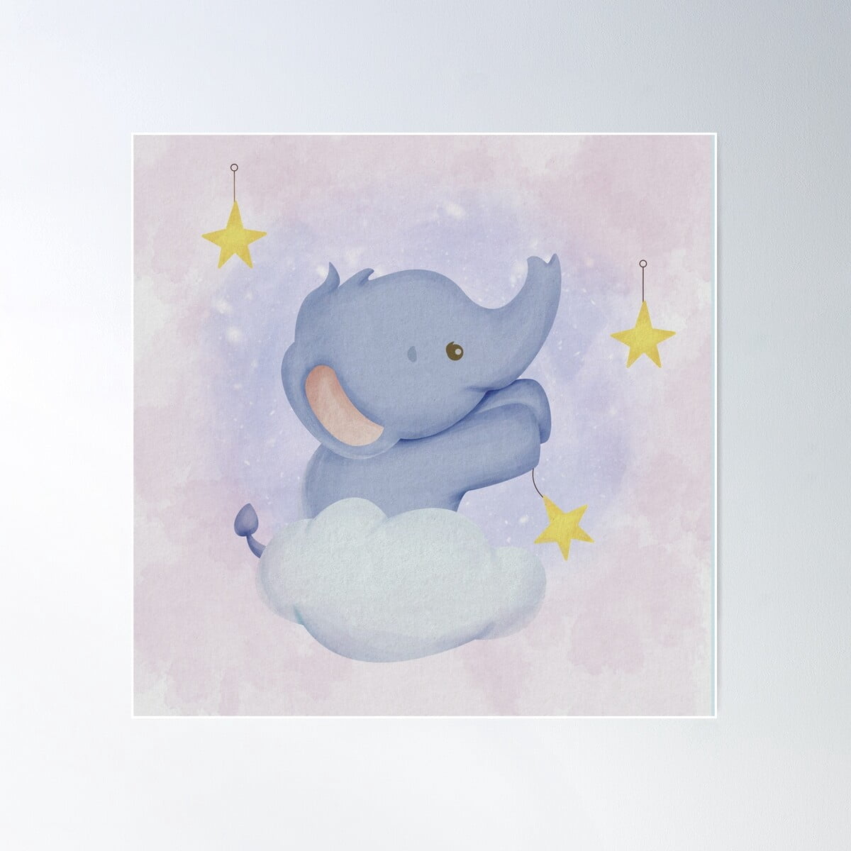 Adorable Kawaii Baby Elephant Hanging Starts At Bedtime Poster Wall Art ...