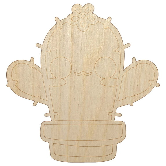 Adorable Kawaii Chibi Cactus in Pot Succulent Wood Shape Unfinished Piece Cutout Craft DIY Projects - 4.70 Inch Size - 1/8 Inch Thick