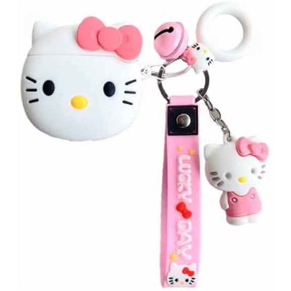 Adorable Kawaii HelloKitty 3D AirPods Case - Shockproof Silicone Cover with Keychain - Fits AirPods 4, 3 & Pro 2 - Perfect Gift for Girls, Women and Kids
