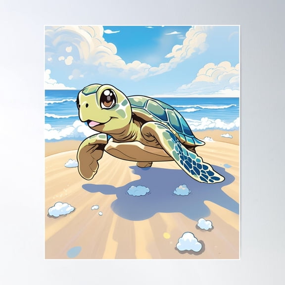Adorable Kawaii Turtle 4 Poster Wall Art, UNFRAMED PAPER POSTER, Home Decor, Vintage Gift, Living Room Dercor