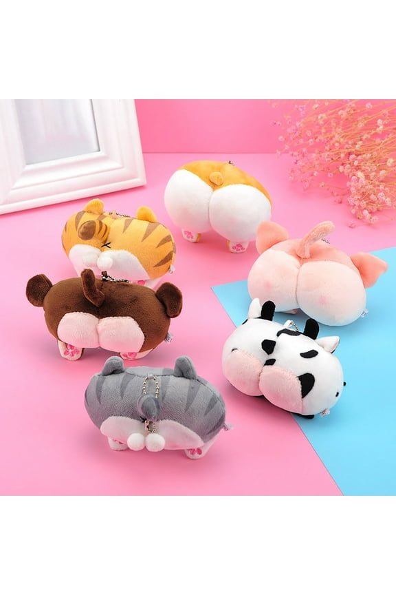 Adorable Keychains Cute Soft Peach Cat Toys Corgi Dog Pig Keychain Bag Fashion Decoration Pendant for Girls Children