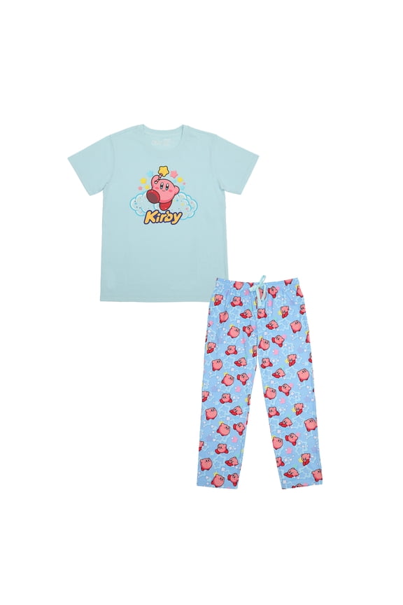 Adorable Kirby Junior Sleepwear Set with Short Sleeve Tee Shirt and Cozy Sleep Pants for Adults- Small