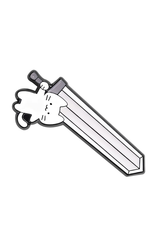 Adorable Kitten Wielding Oversized Swords Accessory Pin For Bag Clothing Lapel Badge Jewelry