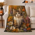 thumbnail image 1 of Adorable Kitten Wildflower Scene Cute Cat Floral, Cozy Woodland Scene, Warm Flannel Blanket for Living Room and Bedroom, Cat Lovers Just Because Gift, Botanical Home Decor, 1 of 9
