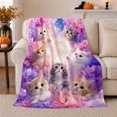 thumbnail image 1 of Adorable Kittens Watercolor Peonies Dreamy Pastel, Cozy Pet Portrait Pattern, Warm Flannel Blanket for Living Room and Bedroom, Cat Lovers Valentine's Day Gift, Pet Lover Home Decor, 1 of 9