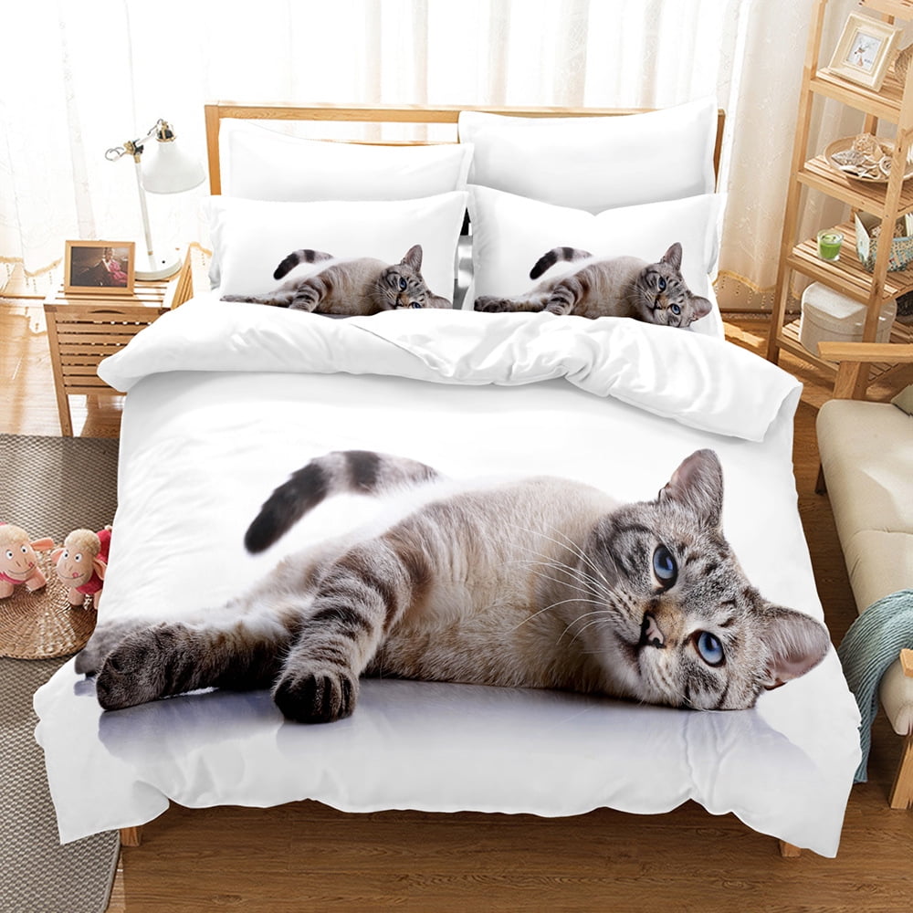 Adorable Kitty Printed Bedding Set Cute Kitten Graphic Duvet Cover ...