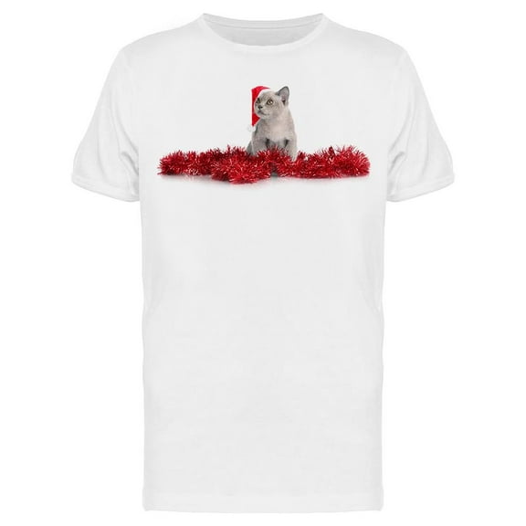 Adorable Kitty W/Santa Hat T-Shirt Men -Image by Shutterstock Men T-Shirt, Male Large
