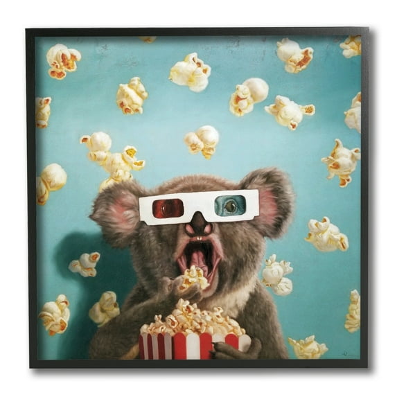 Stupell Industries Adorable Koala Watching Movie with Popcorn,12 x 12,Designed by Lucia Heffernan
