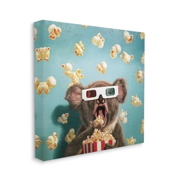 Adorable Koala Watching Movie with Popcorn Animals & Insects Gallery-Wrapped Canvas Print Wall Art, 17x17