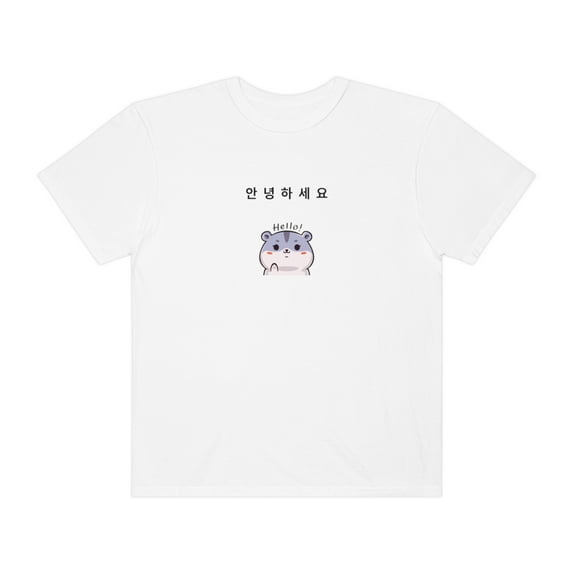Adorable Korean T-Shirt: 안녕! (Hello!) Featuring a Cute Kittie Design