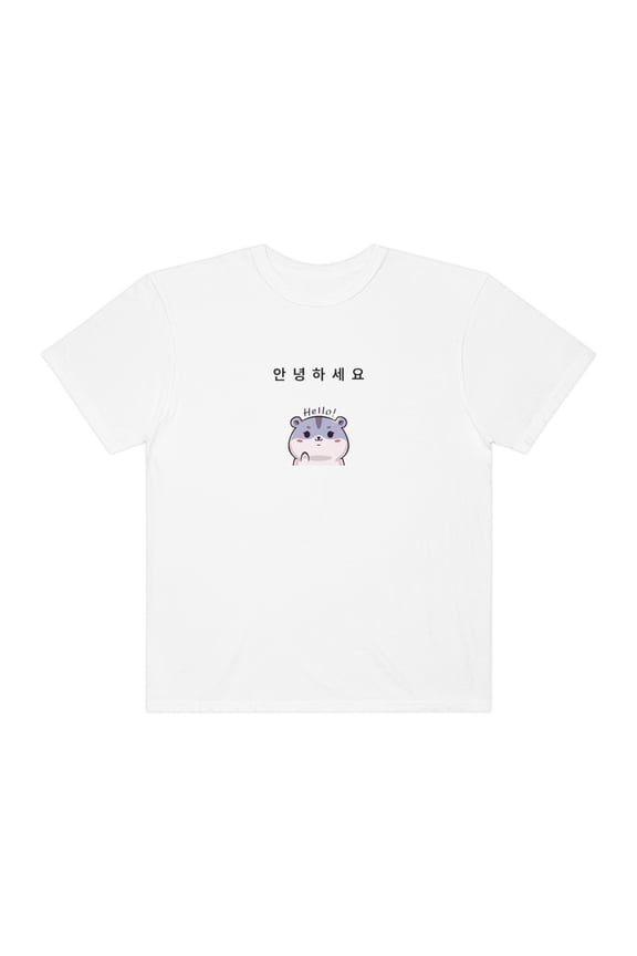 Adorable Korean T-Shirt: 안녕! (Hello!) Featuring a Cute Kittie Design