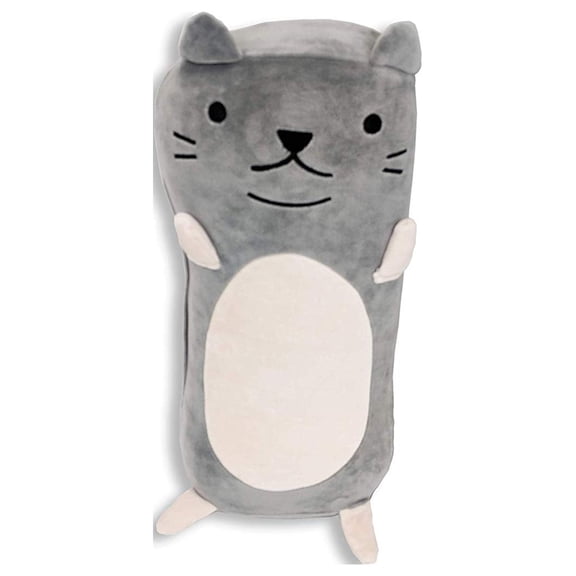 Adorable Large Stuffed Animal Plush Huggable Cat Pillow for Kids  (18" x 6")- Grey
