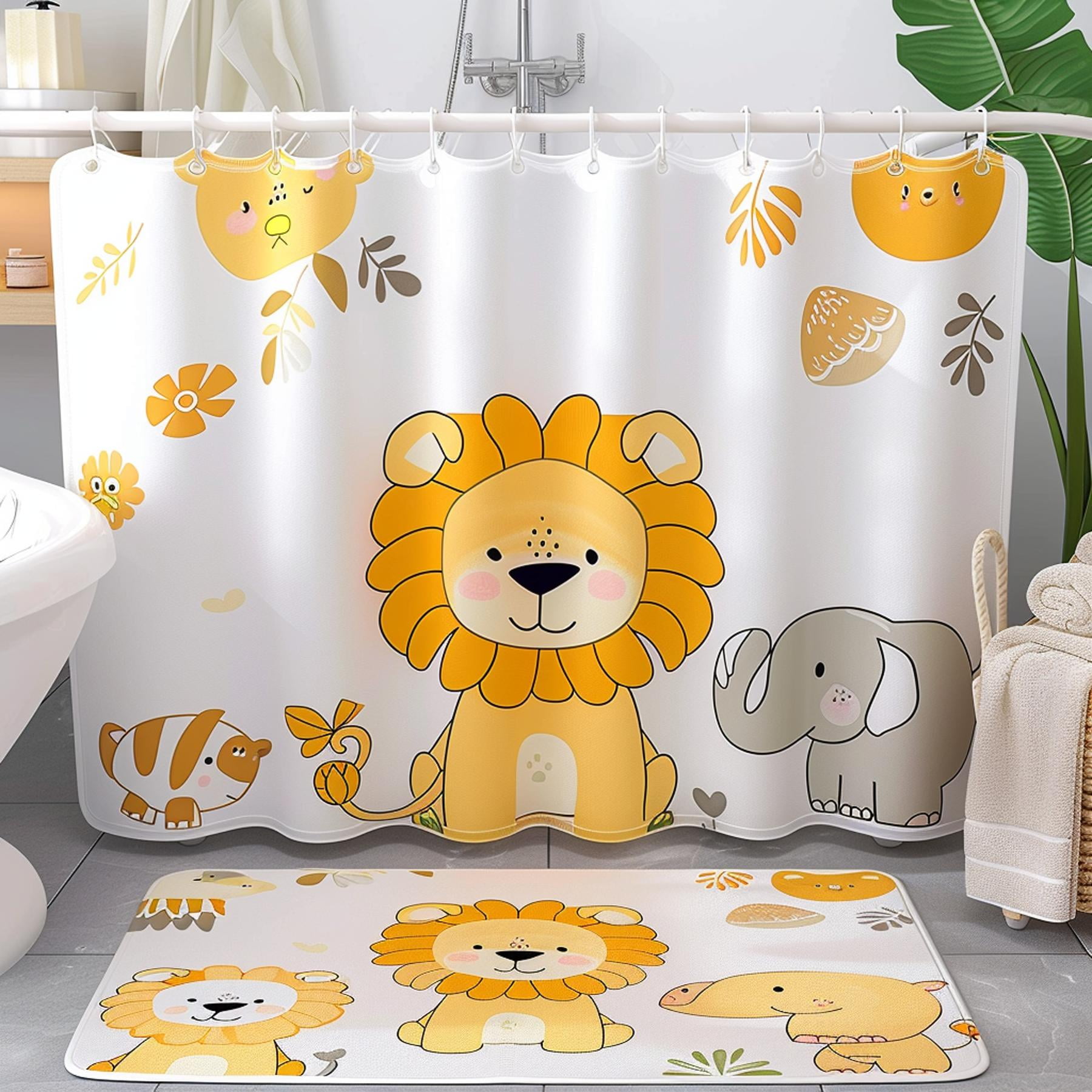 Adorable Lion and Elephant Bathroom Set for Children's Room with Cute