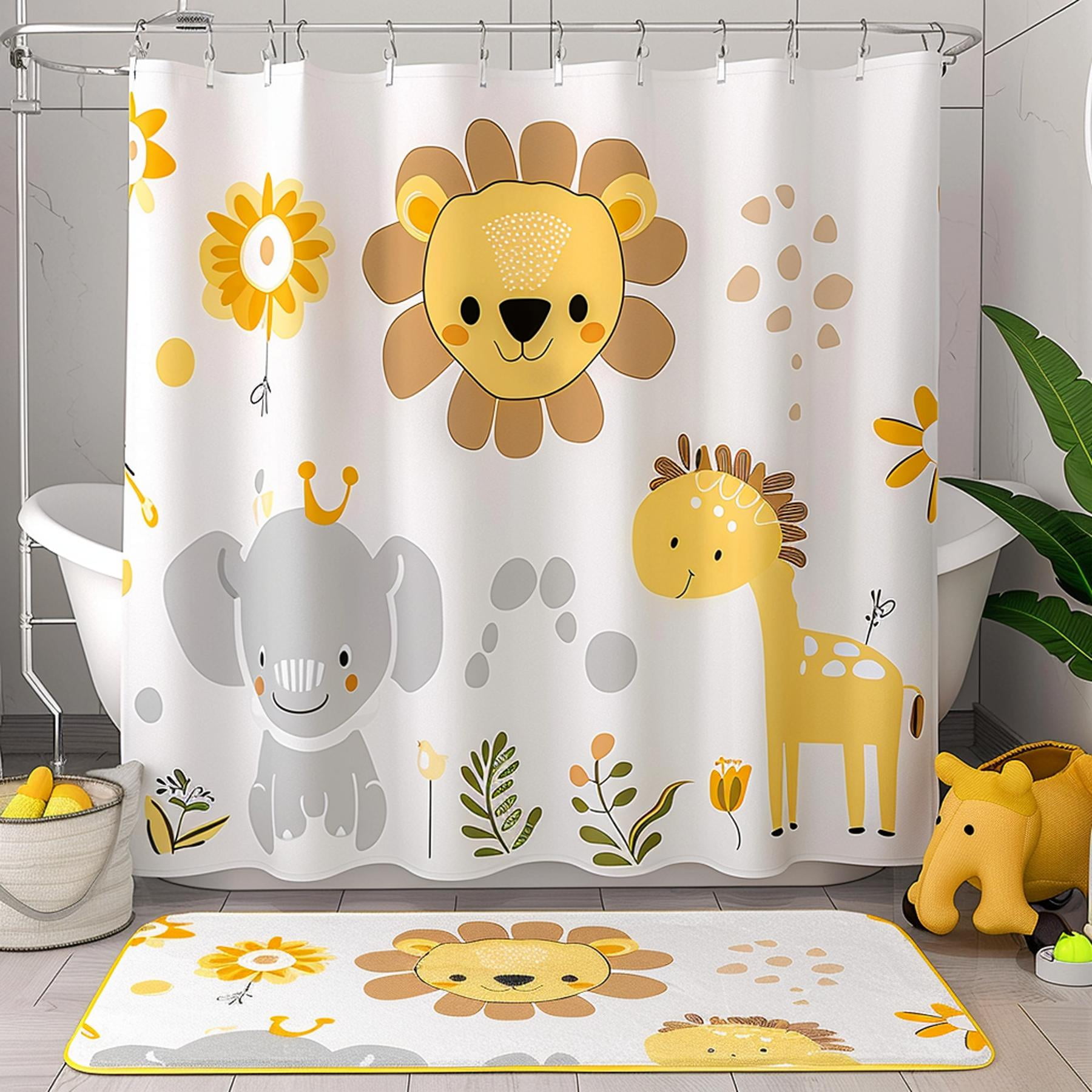 Adorable Lion and Elephant Bathroom Set for Kids Room White Background