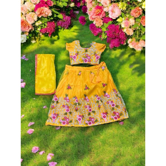Traditional Girls Lehenga Choli Set, Cultural Wear for Kids,029