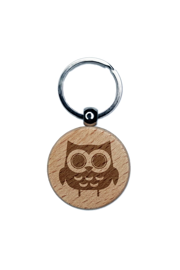 Adorable Little Hoot Owl Round Keychain Charm Tag - Engraved Wood