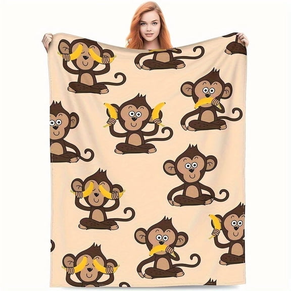 Adorable Little Monkey Pattern Soft Flannel Sofa Blanket TV Throw One Piece