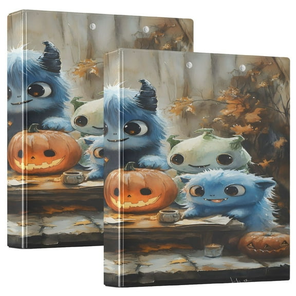 Adorable Little Monsters 12.4x10.6in PVC Round Ring Binder, D-Ring 3-Hole, Metal Clip, 200 Sheets