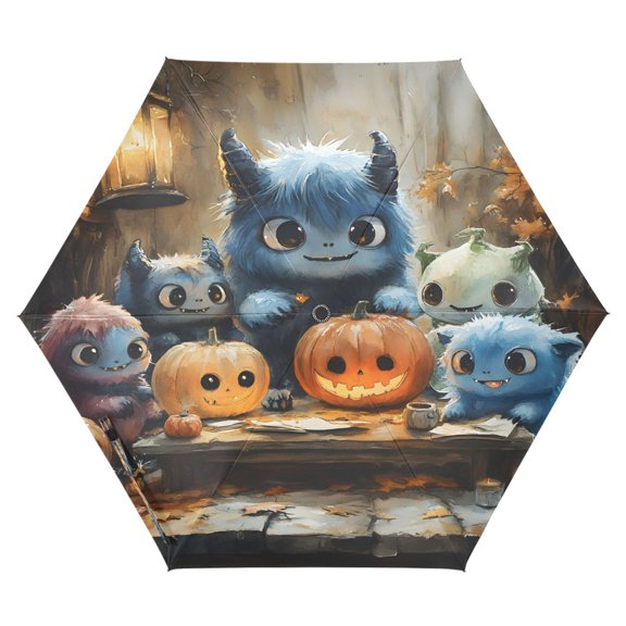 Adorable Little Monsters Folding Umbrella UV50+ Waterproof Sun Protection Auto Open Close Compact Fiberglass Frame