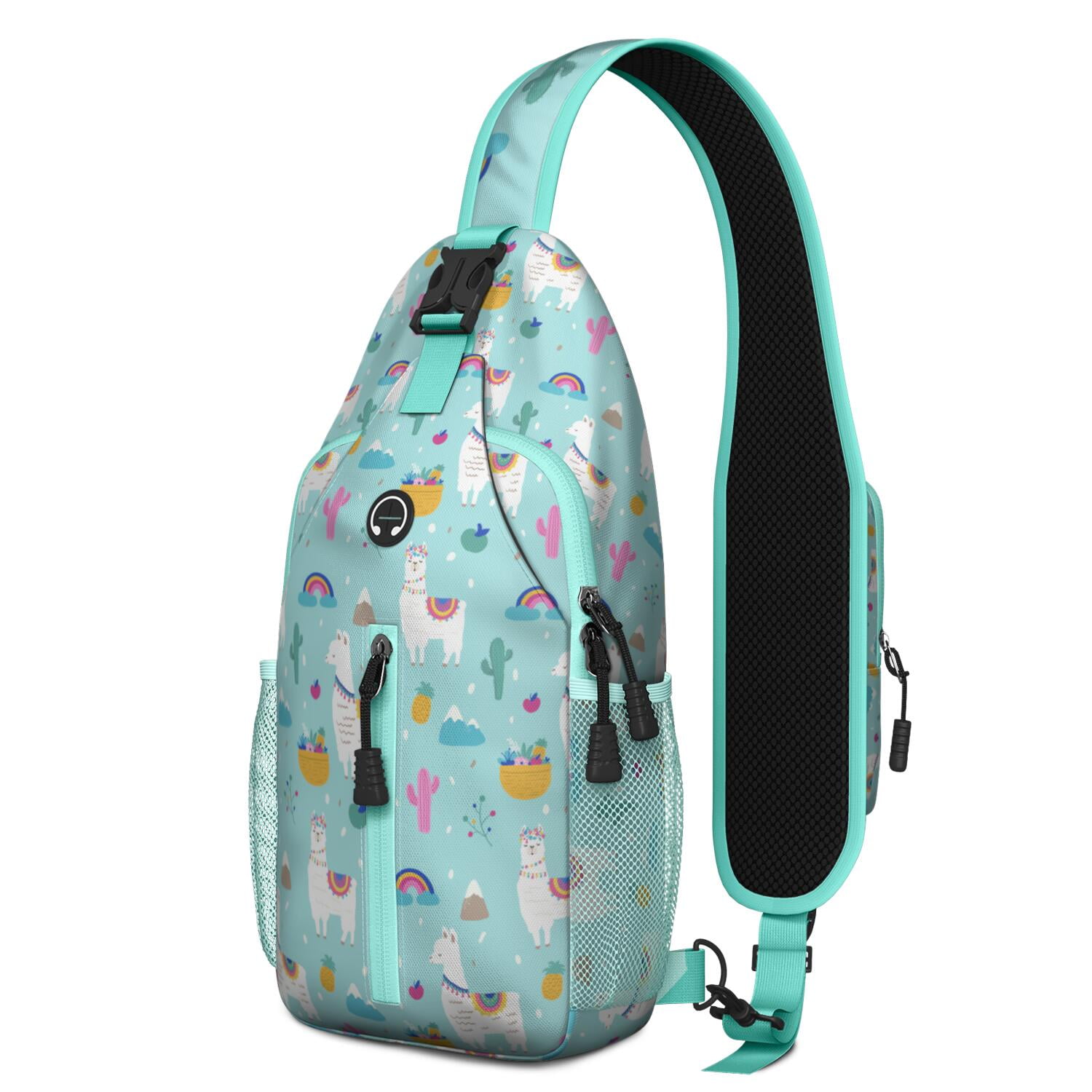 Adorable Llama and Alpaca Cartoon Pattern Sling Backpack, Lightweight ...