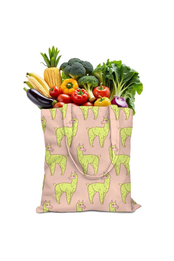 Adorable Llama Face Pattern Canvas Shopping Tote Bag, Durable Eco-Friendly Reusable Bag, Lightweight Foldable Handbag for Commuting & Beach