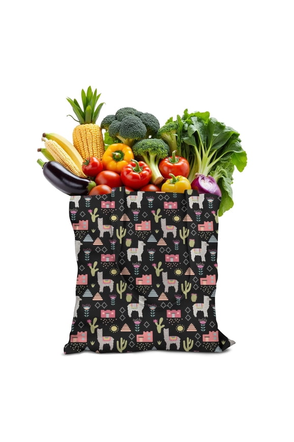 Adorable Llama Face Pattern Canvas Shopping Tote Bag, Durable Eco-Friendly Reusable Bag, Lightweight Foldable Handbag for Commuting & Beach