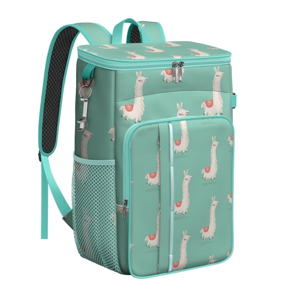 Adorable Llama Print Backpack Cooler – Leakproof Insulated Lunch Bag with Cute Alpaca Design for Outdoor Activities & Family Trips