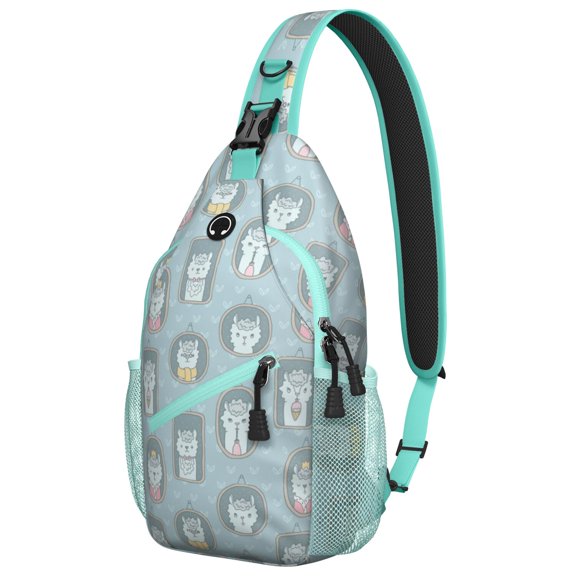 Adorable Llama Sling Backpack, Cute Kawaii Alpaca Cartoon Print Crossbody Bag, Funny Llama Face Pattern for Outdoor Activities