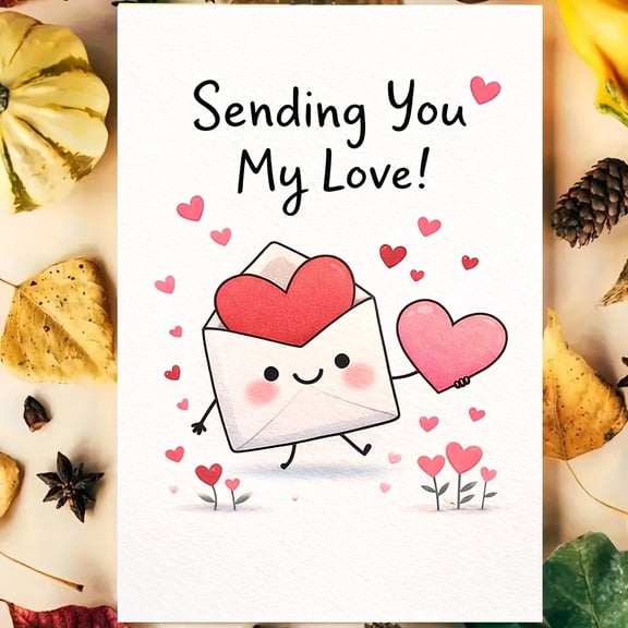 Adorable Love Card "Sending You My Love!" Cute Envelope Design Blank Inside for Personal Messages Perfect for Any Occasion