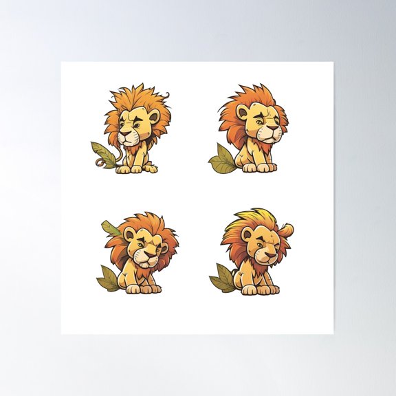 Adorable Majestic Sad Lion Group Collection Poster Wall Art, Modern Wall Decor For Living Room Bedroom, 16X16 UNFRAMED