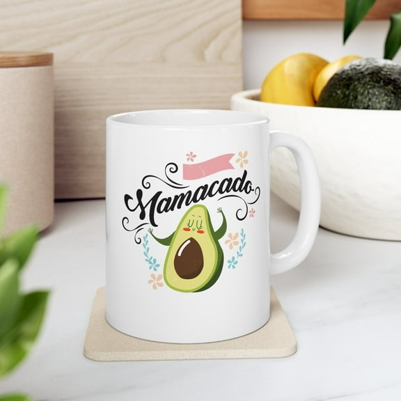 Avocado Lover 11 oz Coffee Mug - Adorable Mamacado White Ceramic Gift