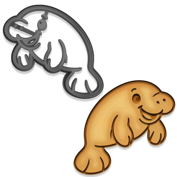 Adorable Manatee Cookie Cutter  4x3.7" Smiling Sea Cow Design for Beach & Marine-Themed Parties (Random Color)