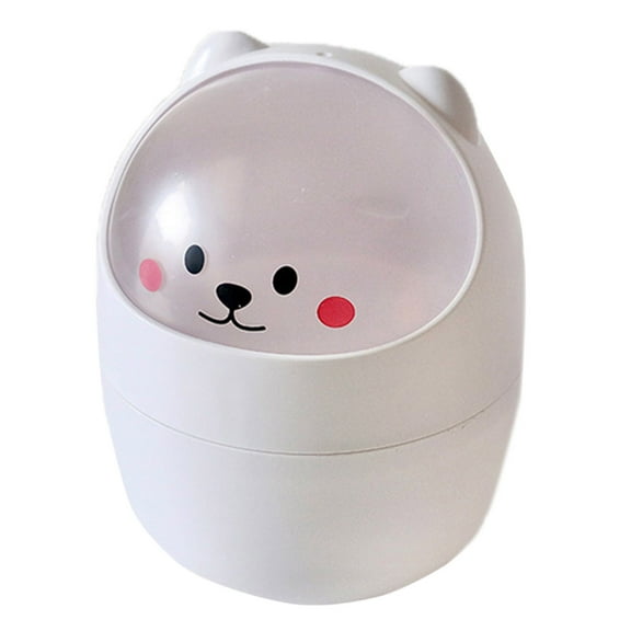 Adorable Mini Desktop Waste with Flip Lid Cute Animal Design Portable Tabletop Dustbin for Kitchen Bedroom Desk Storage