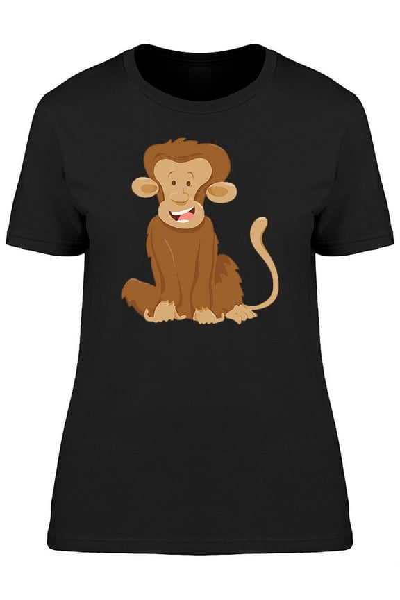 Adorable Monkey Smiling Cartoon T-Shirt Women -Image by Shutterstock, Female Small