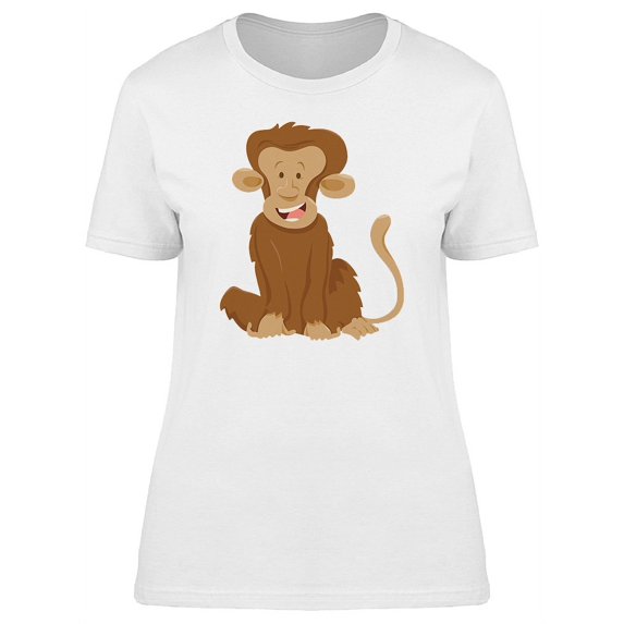Adorable Monkey Smiling Cartoon T-Shirt Women -Image by Shutterstock, Female XX-Large