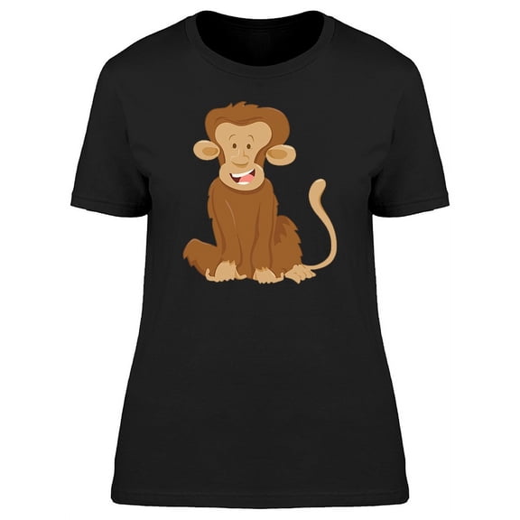 Adorable Monkey Smiling Cartoon T-Shirt Women -Image by Shutterstock, Female x-Large