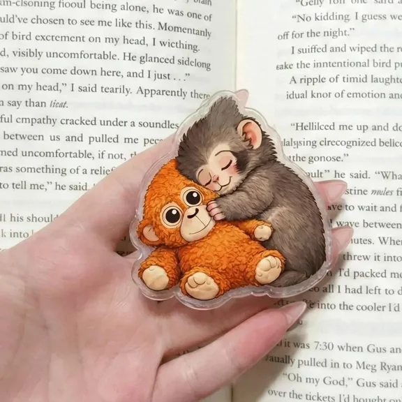 Adorable Monkey and Bear Friendship Phone Grip, Cute Acrylic Hugging Stand