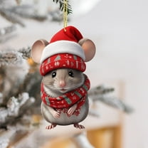 Adorable Mouse Ornaments for Christmas Tree Hanging Decorations,Funny 2D Acrylic Mouse Xmas Hanging Ornament with Festive Scarf,Cute Christmas Tree Wreath Decor for Home Party Supplies -B