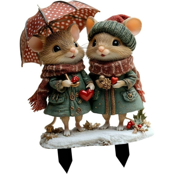 Adorable Mouse Pair Garden Stake, Waterproof Decorative Sculpture for Outdoor Use, Perfect for Yards and Patios, Easy Installation