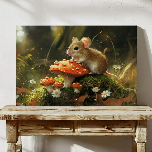 Adorable Mouse With Toadstool Mushroom In Enchanted Forest Wall Art For Whimsical Nature-Inspired Home Or Nursery Decor Wall Art, Modern Wall Decor, 8x12 UNFRAMED