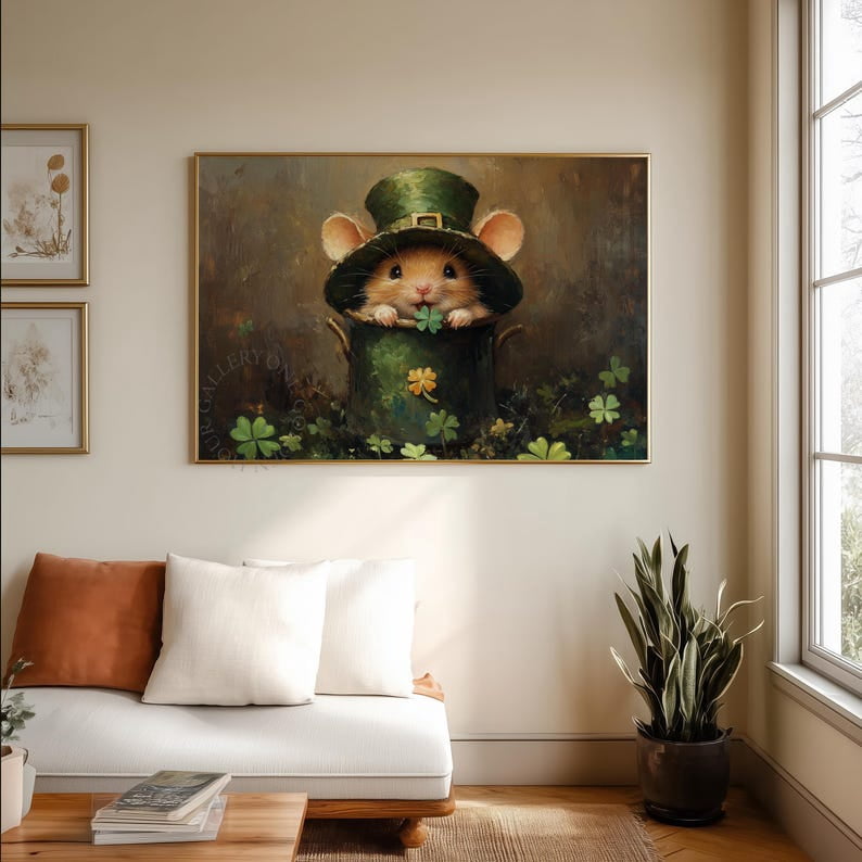 Adorable Mouse in Leprechaun Hat - St. Patrick's Day Printable Art ...