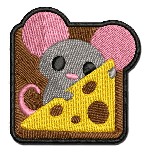 Adorable Mouse with Cheese Applique Multi-Color Embroidered Hook & Loop Patch - 2.0 Inch Mini