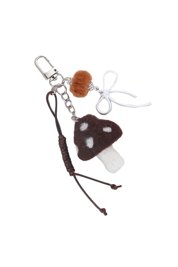 Adorable Mushroom Plush Key Holder Playful Plush Mushroom Keyring Adornment With Alloy Bowknot Charm For A Fun Look