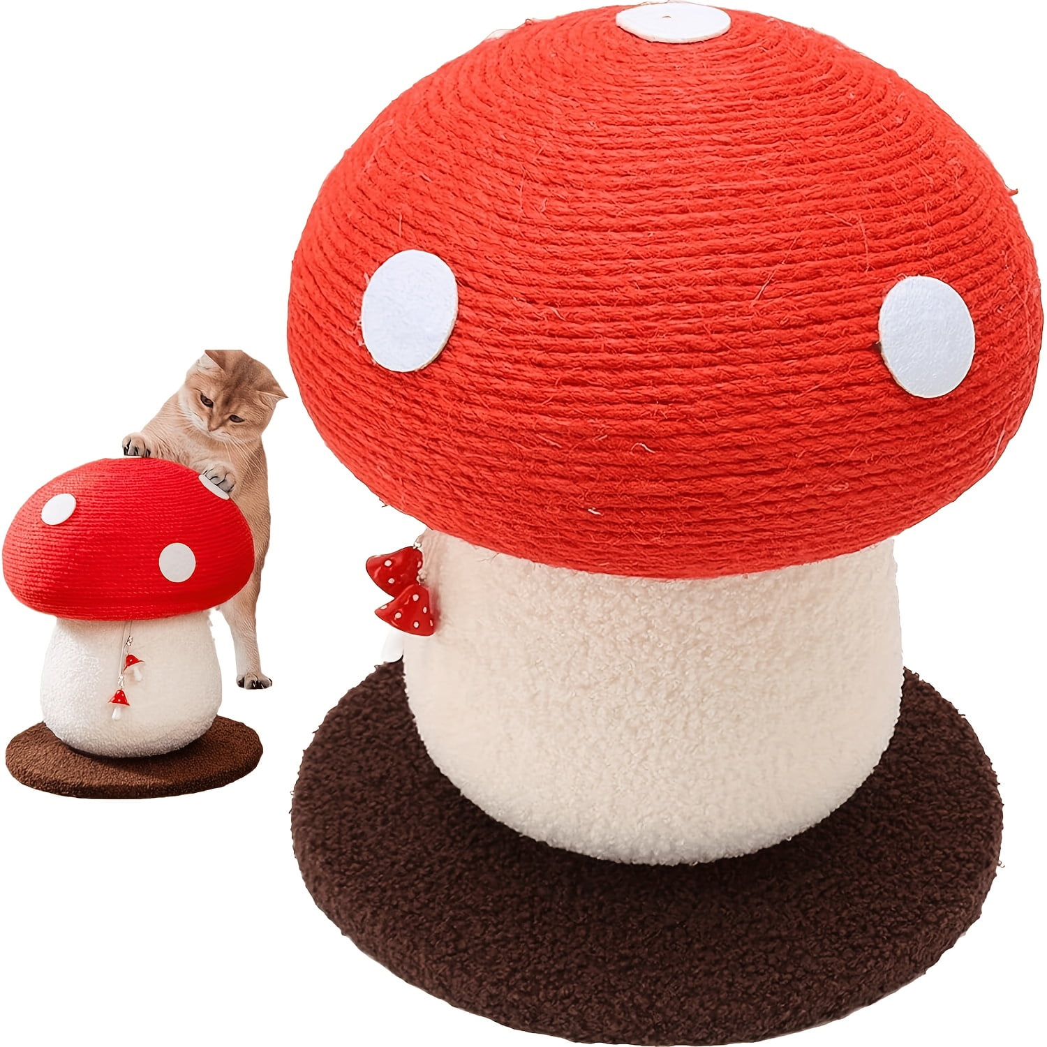 Adorable Mushroom-Shaped Cat Scratching Post - Durable Sisal Rope with Plush Base & White Spots, Includes Hanging Toy Ball - Ideal for Indoor Cats