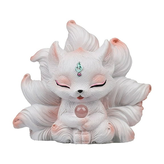 Adorable Nine-Tailed Fox Figurine with Gemstone Charm Perfect for Home Decor, Meditation, and Gift Giving