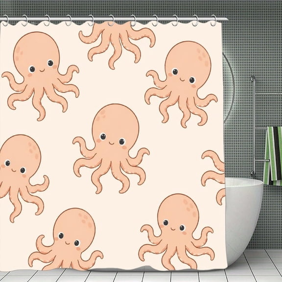 Adorable Octopus Pattern Print Shower Curtain,Cloth Fabric Waterproof Polyester Bathroom Home Decor Set with Hooks 70.8×70.8Inch