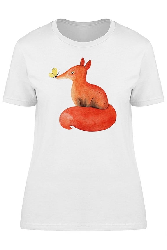 Adorable Orange Watercolor Fox T-Shirt Women -Image by Shutterstock, Female x-Large