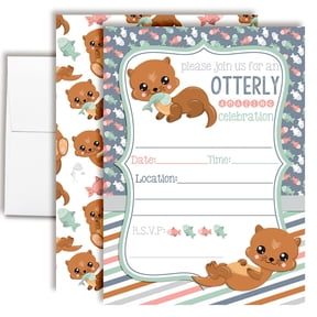 Adorable Otter Birthday Invitations for Kids, 20 Fill-In Cards with Envelopes, 5x7 Children's Birthday Party Invitations, Birthday Party Supplies, Made in USA by Amanda Creation