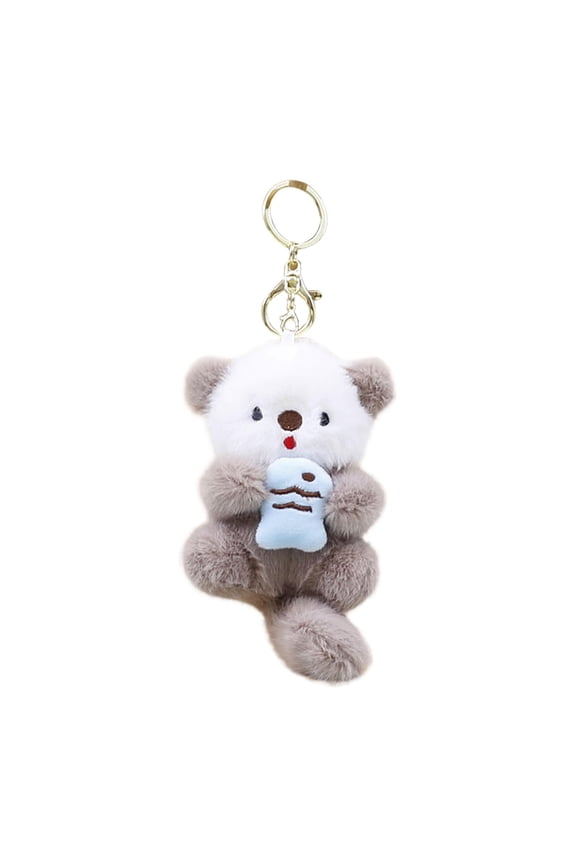 Adorable Otter Themed Keychain Charm With Soft Plush Material And High - Quality Metal Keychain, Creative Plush Hug Fish Design For Bag Or Keys, Cute Gift For Friends Family
