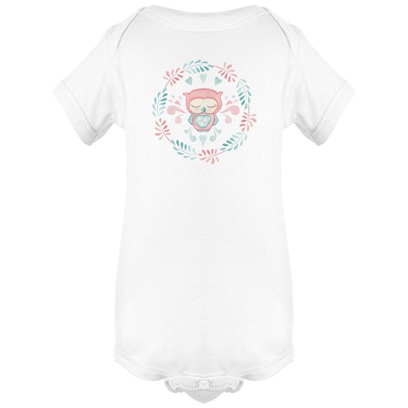 Adorable Owl On Floral Frame Bodysuit Infant -Image by Shutterstock, Newborn